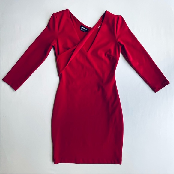 bebe Dresses & Skirts - bebe Red Long Sleeve Bodycon Mini Cocktail Dress Size S